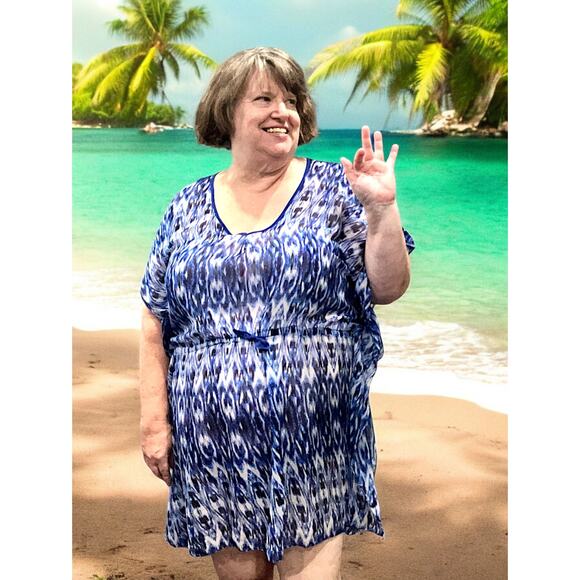 Blue & White Swimsuit Cover Up with Tie Waist! - Picture 1 of 7